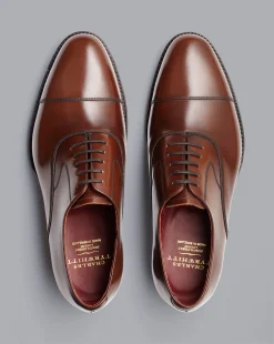 Clearance Charles Tyrwhitt Made in England High-Shine Leather Oxford Shoes - Dark Tan