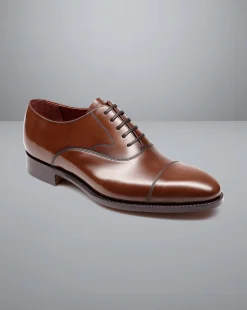 Clearance Charles Tyrwhitt Made in England High-Shine Leather Oxford Shoes - Dark Tan