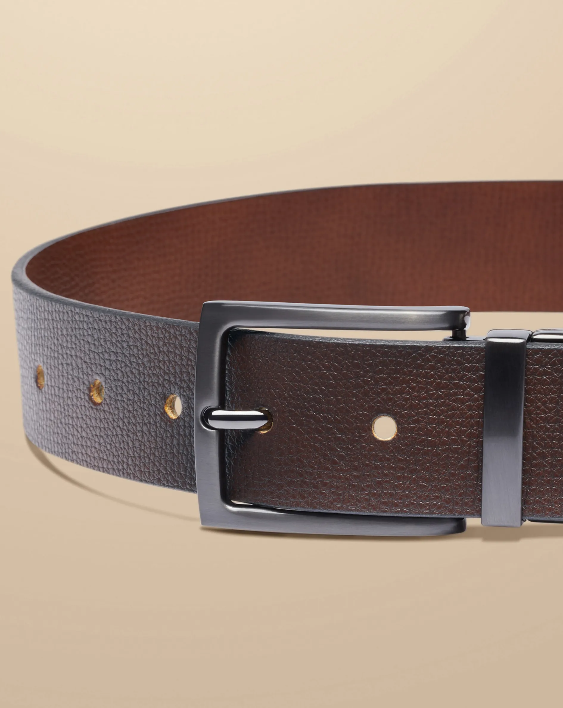 Outlet Charles Tyrwhitt Made In England Leather Reversible Chino Belt - Dark Tan