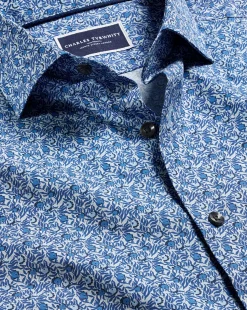 Clearance Charles Tyrwhitt Made With Liberty Fabric Berry Print Semi-Spread Collar Shirt - Blue Indigo