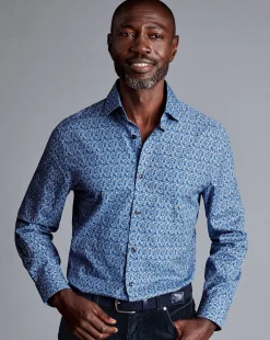 Clearance Charles Tyrwhitt Made With Liberty Fabric Berry Print Semi-Spread Collar Shirt - Blue Indigo