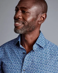 Clearance Charles Tyrwhitt Made With Liberty Fabric Berry Print Semi-Spread Collar Shirt - Blue Indigo