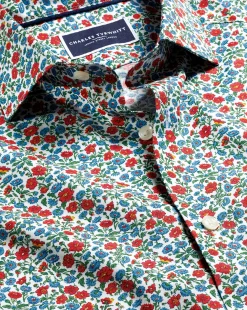 Fashion Charles Tyrwhitt Made With Liberty Fabric Floral Print Shirt Semi-Spread Collar Shirt - Red