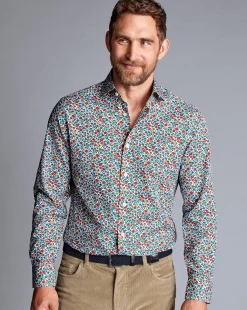 Fashion Charles Tyrwhitt Made With Liberty Fabric Floral Print Shirt Semi-Spread Collar Shirt - Red