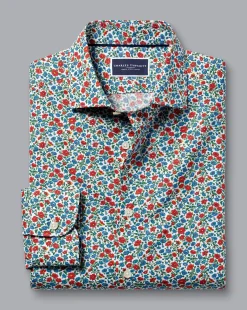 Fashion Charles Tyrwhitt Made With Liberty Fabric Floral Print Shirt Semi-Spread Collar Shirt - Red