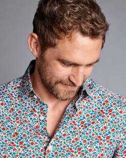 Fashion Charles Tyrwhitt Made With Liberty Fabric Floral Print Shirt Semi-Spread Collar Shirt - Red