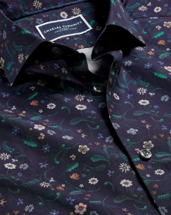 Clearance Charles Tyrwhitt Made With Liberty Fabric Large Floral Print Semi-Spread Collar Shirt - Navy