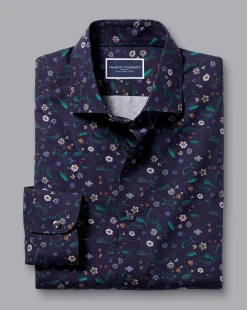 Clearance Charles Tyrwhitt Made With Liberty Fabric Large Floral Print Semi-Spread Collar Shirt - Navy