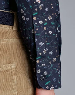 Clearance Charles Tyrwhitt Made With Liberty Fabric Large Floral Print Semi-Spread Collar Shirt - Navy