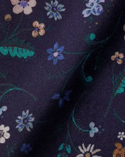 Clearance Charles Tyrwhitt Made With Liberty Fabric Large Floral Print Semi-Spread Collar Shirt - Navy