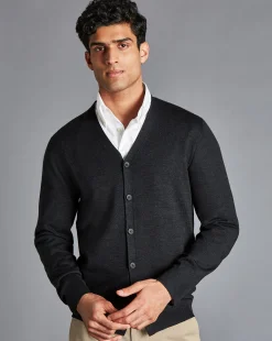 Hot Charles Tyrwhitt Merino Cardigan - Grey Charcoal