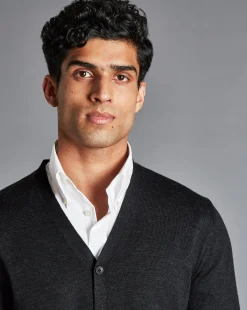 Hot Charles Tyrwhitt Merino Cardigan - Grey Charcoal