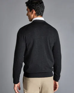 Hot Charles Tyrwhitt Merino Cardigan - Grey Charcoal