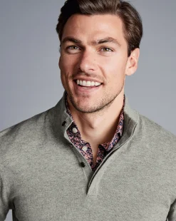 Best Charles Tyrwhitt Merino Cashmere Button Neck Sweater - Sage Green