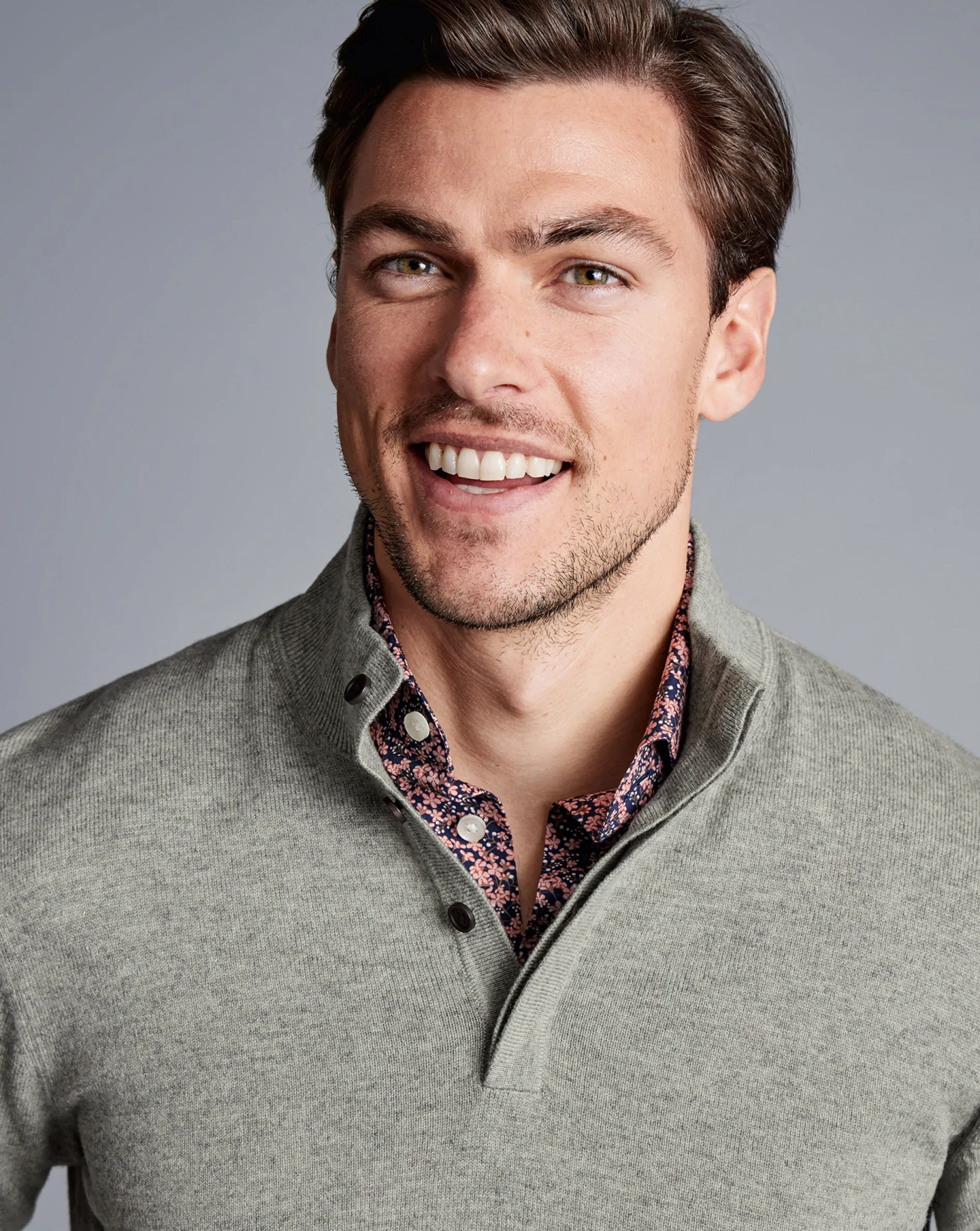 Best Charles Tyrwhitt Merino Cashmere Button Neck Sweater - Sage Green