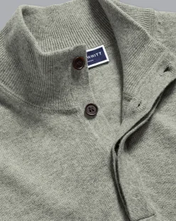 Best Charles Tyrwhitt Merino Cashmere Button Neck Sweater - Sage Green