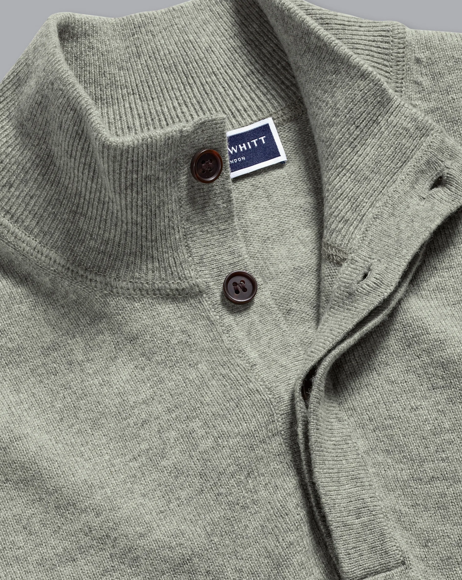 Best Charles Tyrwhitt Merino Cashmere Button Neck Sweater - Sage Green