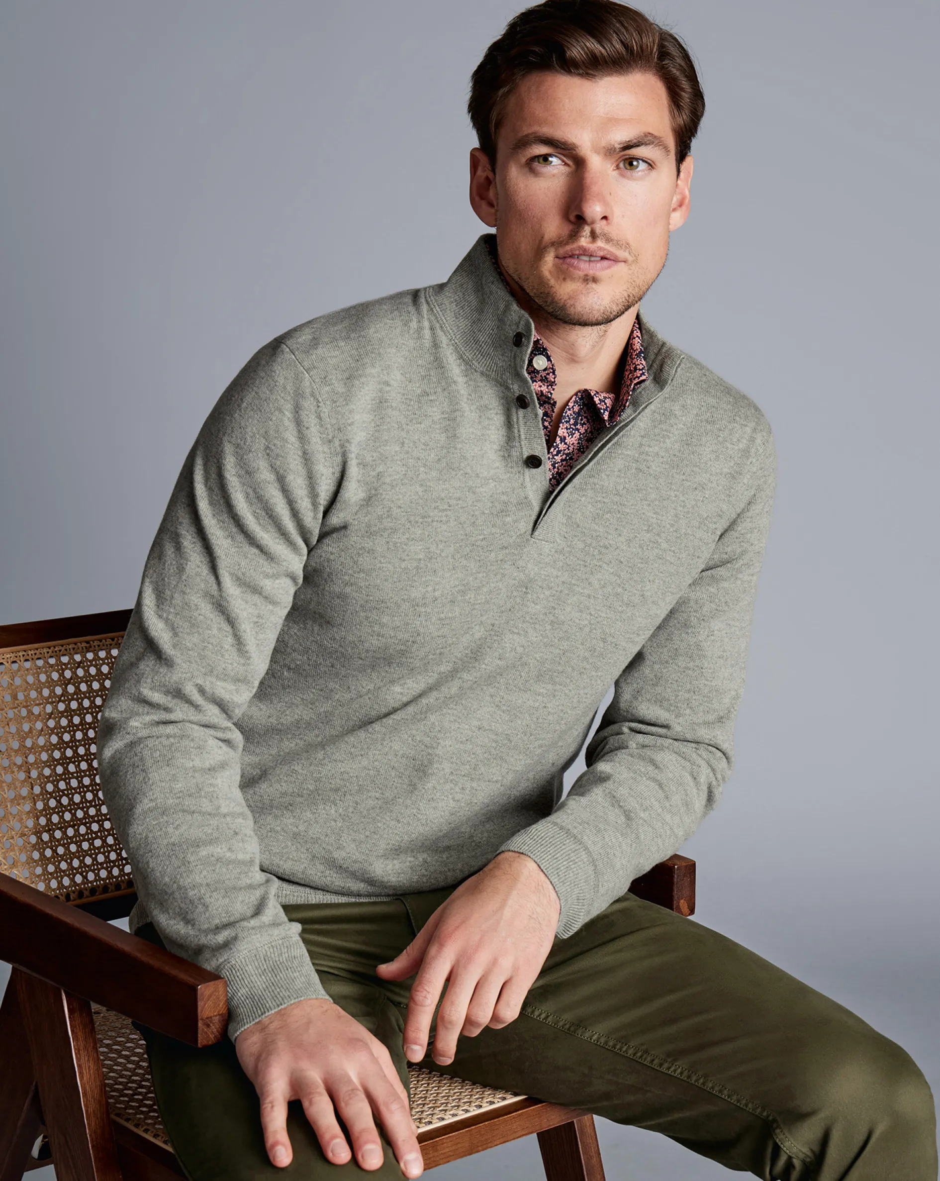 Best Charles Tyrwhitt Merino Cashmere Button Neck Sweater - Sage Green