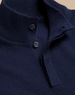 Shop Charles Tyrwhitt Merino Cashmere Button Neck Sweater - Navy