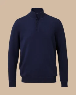 Shop Charles Tyrwhitt Merino Cashmere Button Neck Sweater - Navy