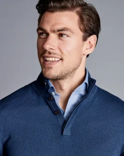 Cheap Charles Tyrwhitt Merino Cashmere Button Neck Sweater - Indigo