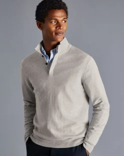 Hot Charles Tyrwhitt Merino Cashmere Button Neck Sweater - Silver