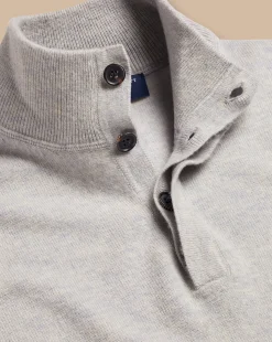 Hot Charles Tyrwhitt Merino Cashmere Button Neck Sweater - Silver