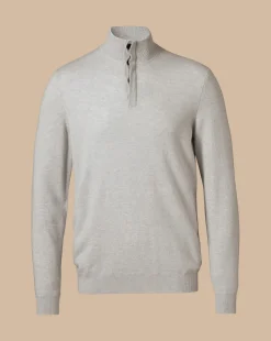 Hot Charles Tyrwhitt Merino Cashmere Button Neck Sweater - Silver