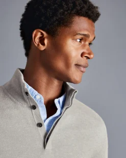 Hot Charles Tyrwhitt Merino Cashmere Button Neck Sweater - Silver