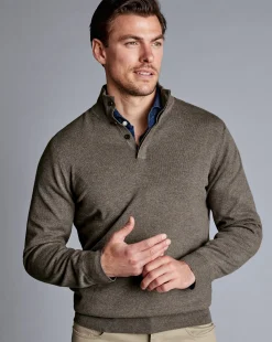 Hot Charles Tyrwhitt Merino Cashmere Button Neck Sweater - Mocha