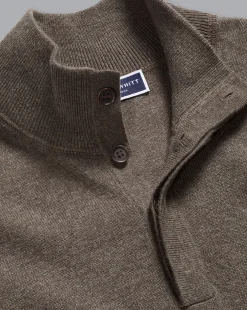 Hot Charles Tyrwhitt Merino Cashmere Button Neck Sweater - Mocha