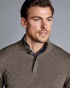 Hot Charles Tyrwhitt Merino Cashmere Button Neck Sweater - Mocha
