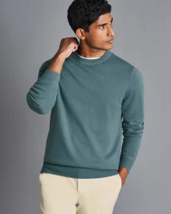 Store Charles Tyrwhitt Merino Cashmere Crew Neck Sweater - Pale Green Teal