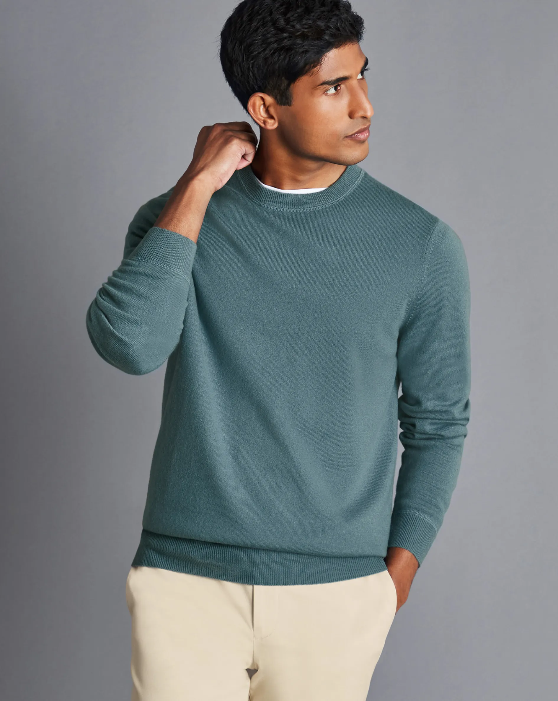Store Charles Tyrwhitt Merino Cashmere Crew Neck Sweater - Pale Green Teal