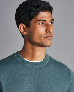 Store Charles Tyrwhitt Merino Cashmere Crew Neck Sweater - Pale Green Teal