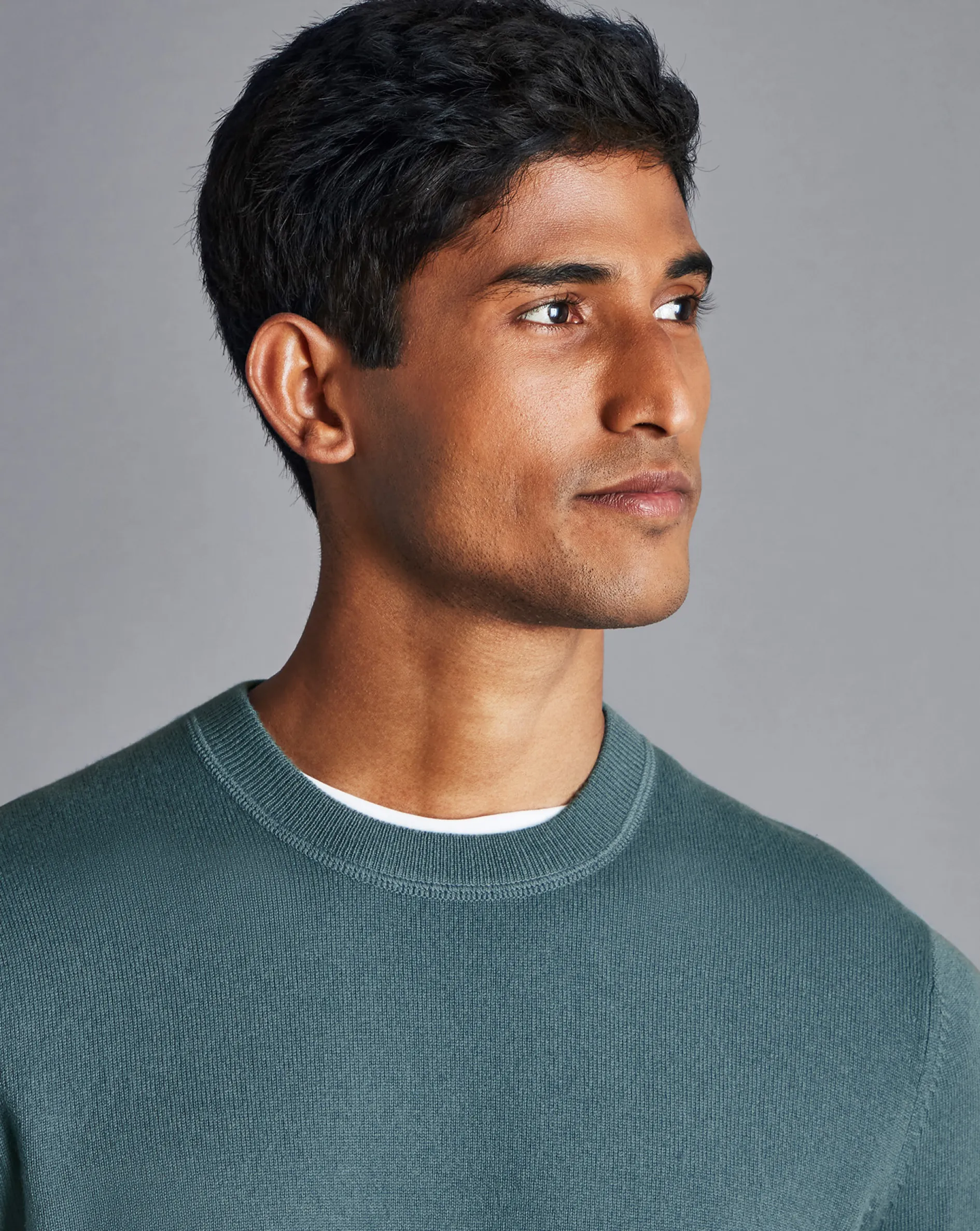 Store Charles Tyrwhitt Merino Cashmere Crew Neck Sweater - Pale Green Teal
