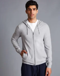 Best Sale Charles Tyrwhitt Merino Cashmere Hooded Zip Through Sweater - Silver