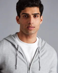 Best Sale Charles Tyrwhitt Merino Cashmere Hooded Zip Through Sweater - Silver