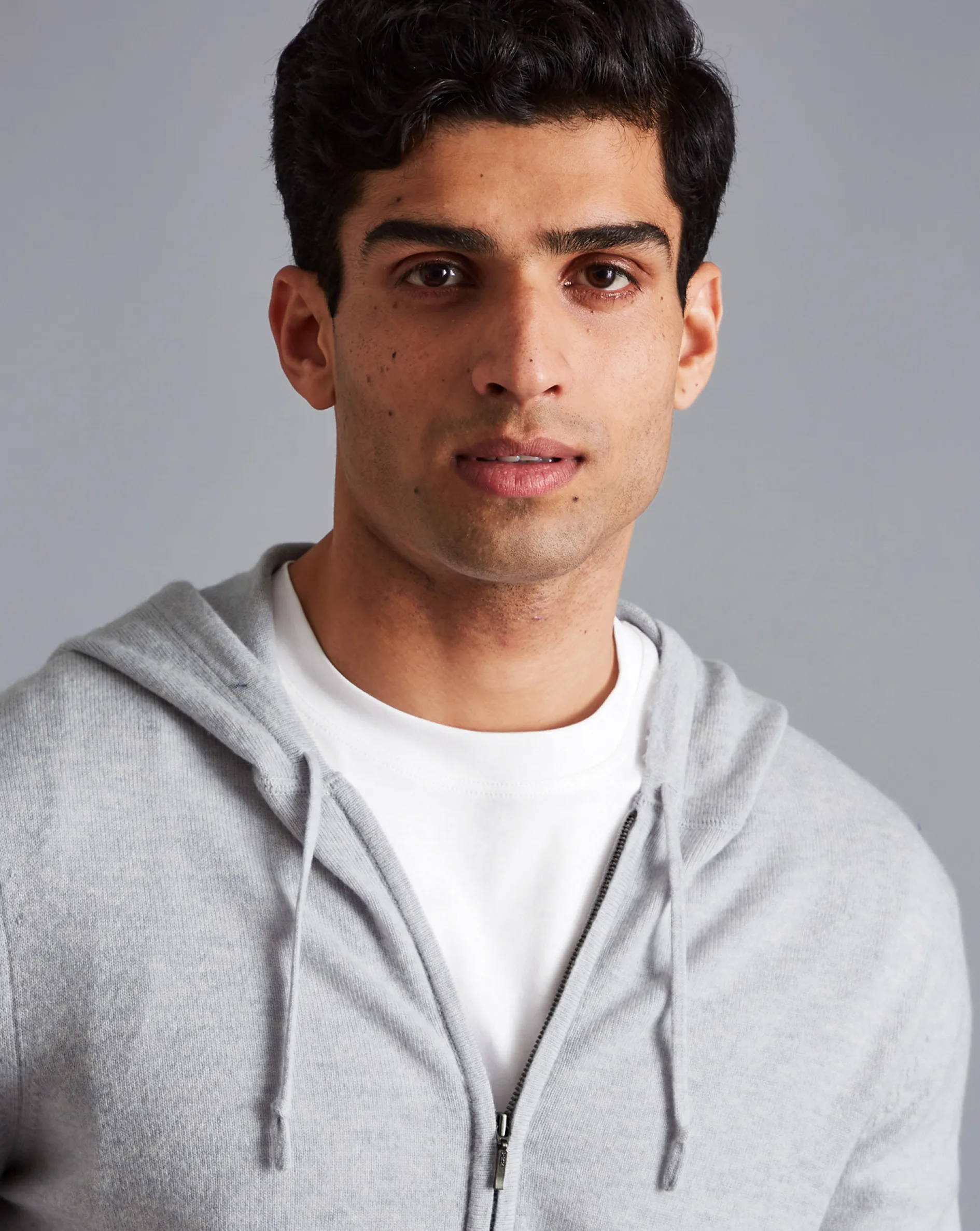 Best Sale Charles Tyrwhitt Merino Cashmere Hooded Zip Through Sweater - Silver
