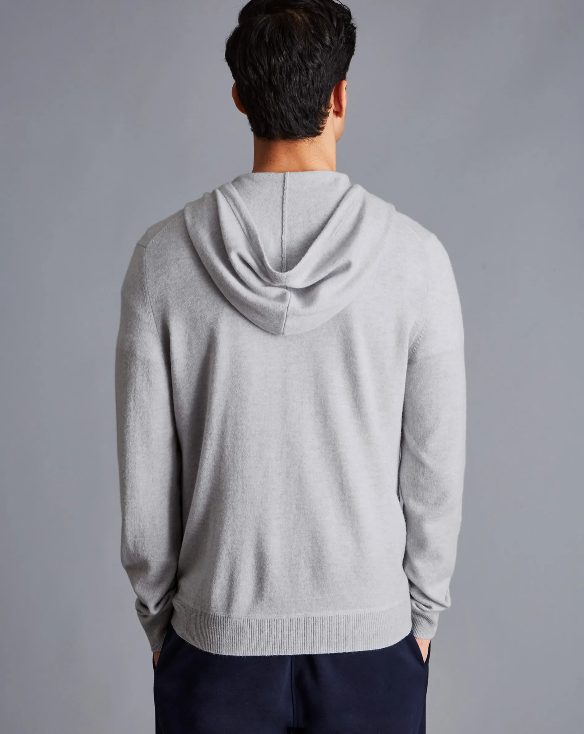 Best Sale Charles Tyrwhitt Merino Cashmere Hooded Zip Through Sweater - Silver