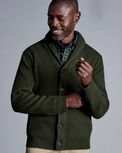 Store Charles Tyrwhitt Merino Chunky Shawl Neck Cardigan - Dark Olive