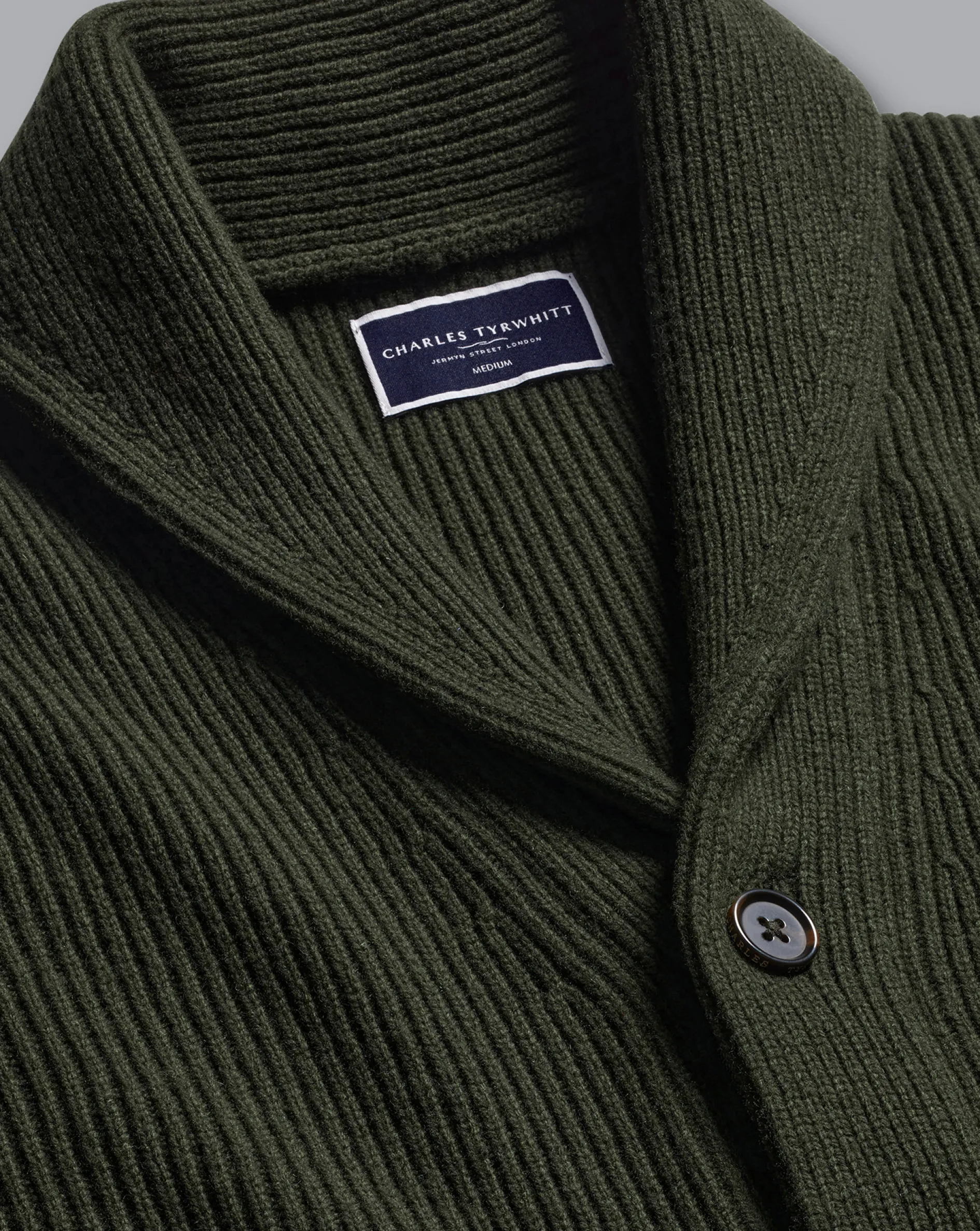 Store Charles Tyrwhitt Merino Chunky Shawl Neck Cardigan - Dark Olive