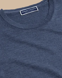 Clearance Charles Tyrwhitt Merino Crew Neck Sweater - Melange Indigo
