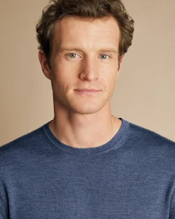 Clearance Charles Tyrwhitt Merino Crew Neck Sweater - Melange Indigo