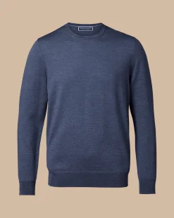 Clearance Charles Tyrwhitt Merino Crew Neck Sweater - Melange Indigo