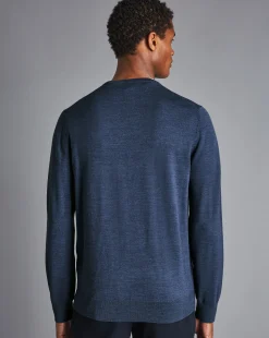 Clearance Charles Tyrwhitt Merino Crew Neck Sweater - Melange Indigo