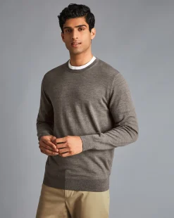 Cheap Charles Tyrwhitt Merino Crew Neck Sweater - Mocha