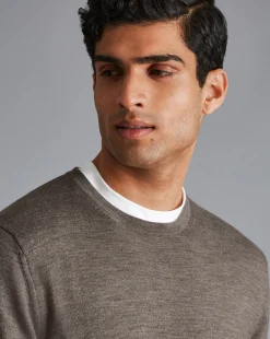 Cheap Charles Tyrwhitt Merino Crew Neck Sweater - Mocha