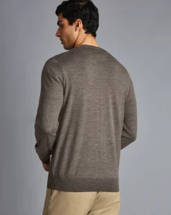 Cheap Charles Tyrwhitt Merino Crew Neck Sweater - Mocha