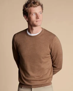 Flash Sale Charles Tyrwhitt Merino Crew Neck Sweater - Sand